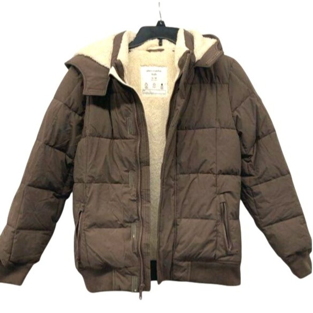 Abercrombie Kids Brown Puffer Jacket With Faux Shearling Lining 13/14‎